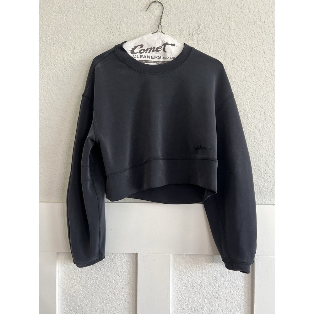 Lululemon Soft Ambitions Crop Crewneck Sweatshirt Womens Medium Black Pullover